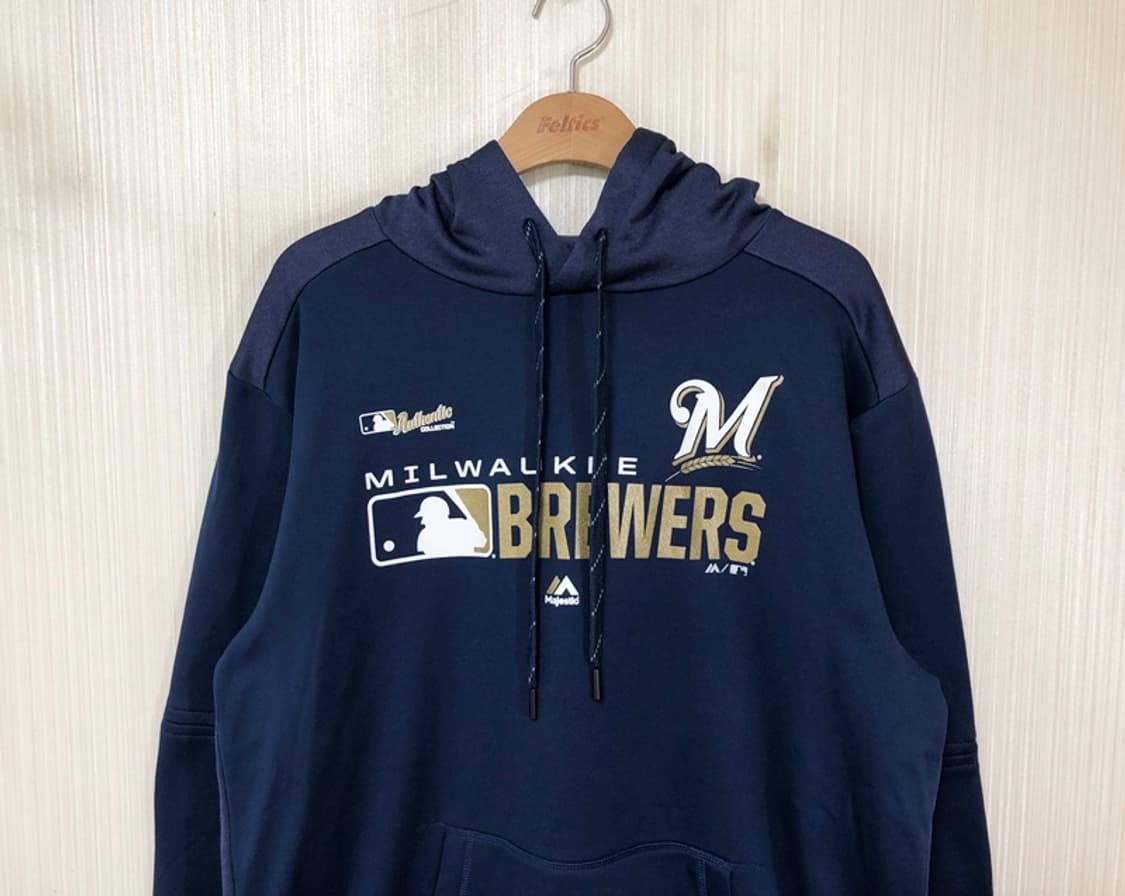 MLB 마제스틱 밀워키브루워스 어센틱 후드티셔츠 L 상품이미지2