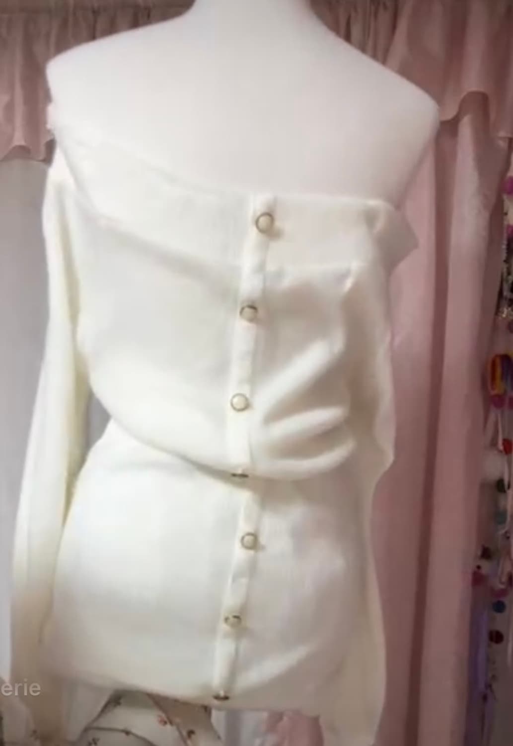 화이트 리본 진주 오프숄더 니트 라떼 히메 갸루 러블리 로걀 리즈리사 상품이미지4