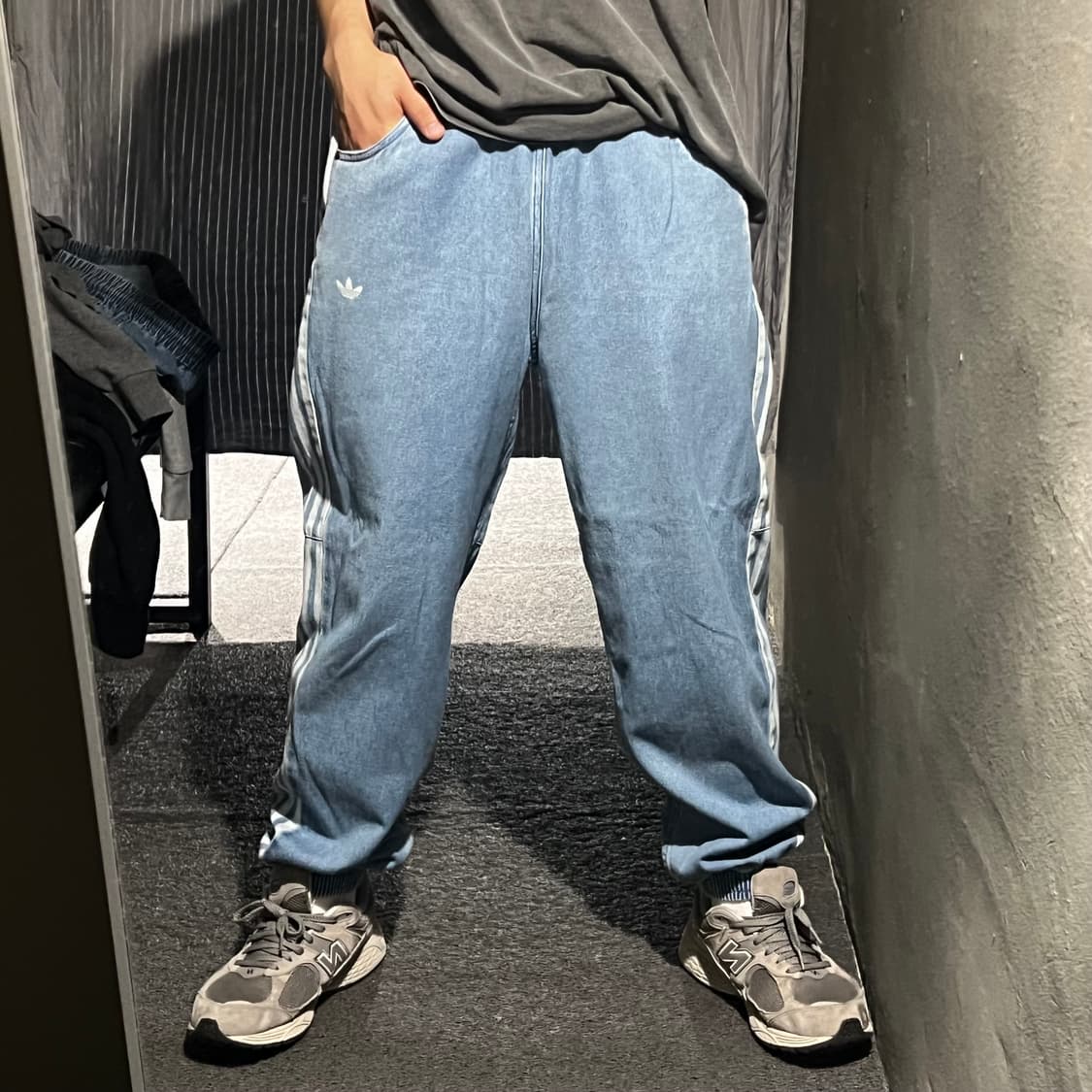 아디다스 중청 연청워싱 트레포일로고 삼선 밴딩 조거팬츠 청바지 데님팬츠 상품이미지2