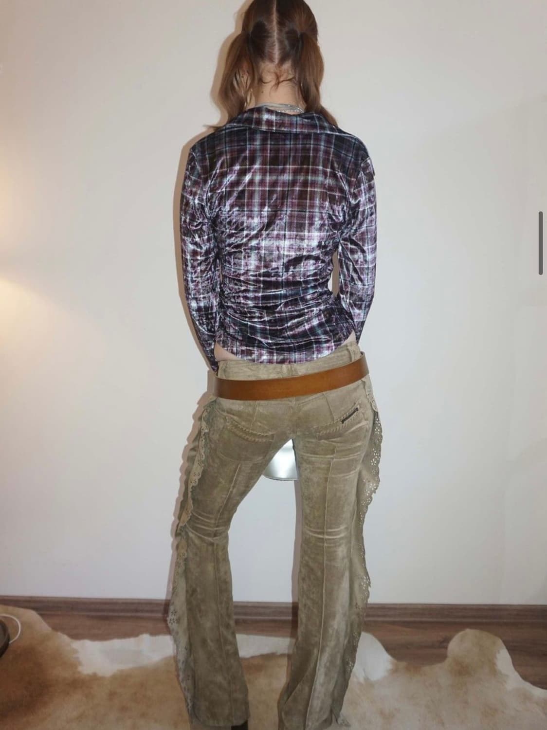 스컬프터 Velour Collar Shirt Purple Check 상품이미지4