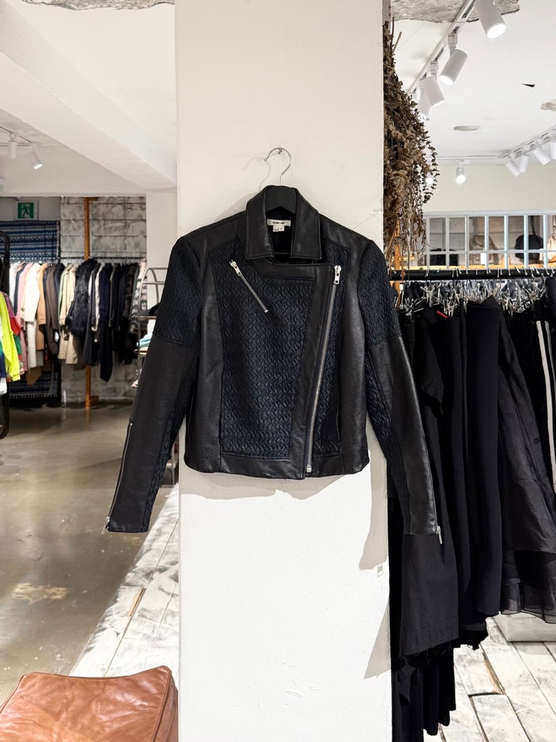 헬무트 랭 블랙 자카드 패널 바이커 레더 자켓 상품이미지1