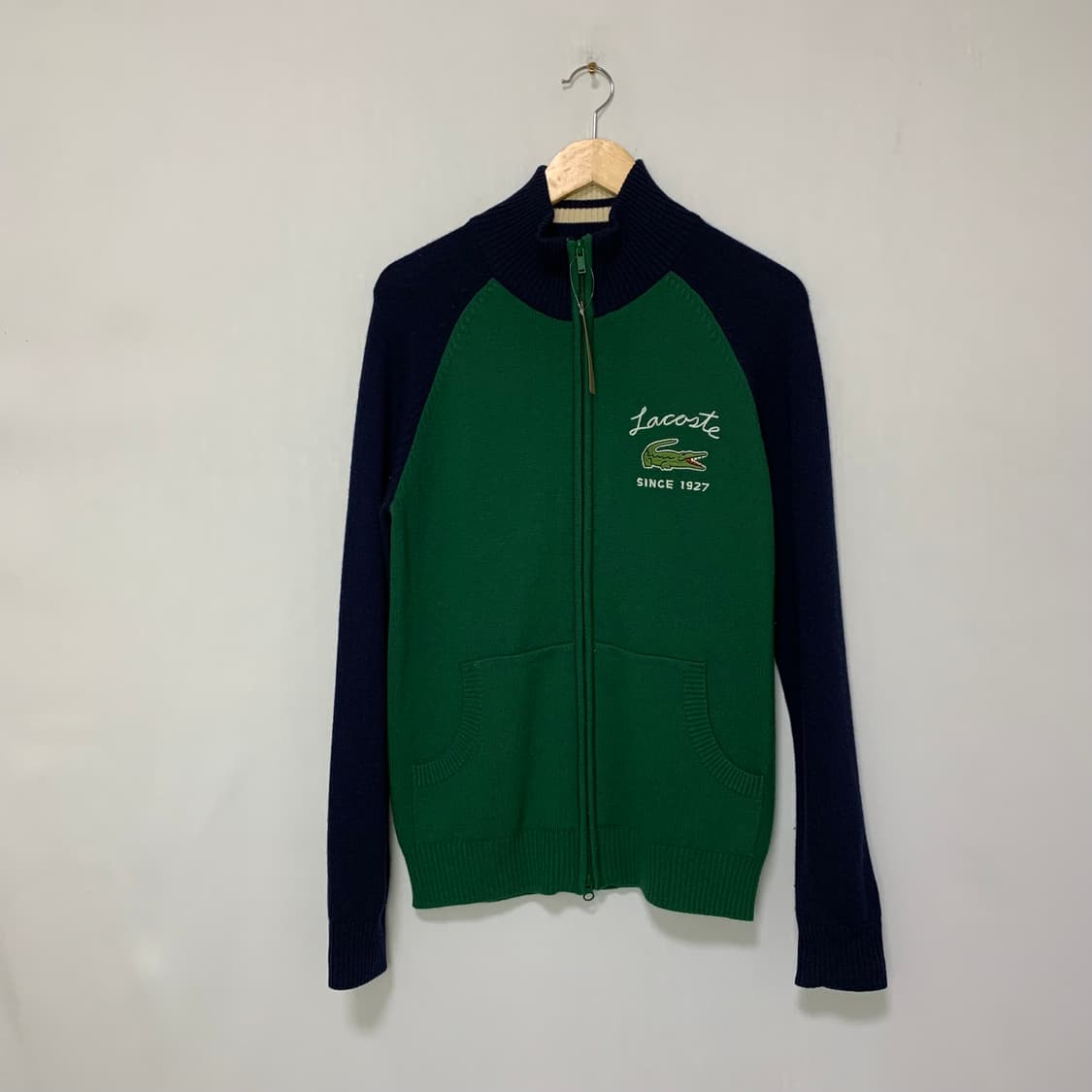 라코스테 그린/네이비 니트 집업 가디건 빈티지 남녀공용 4사이즈 상품이미지1