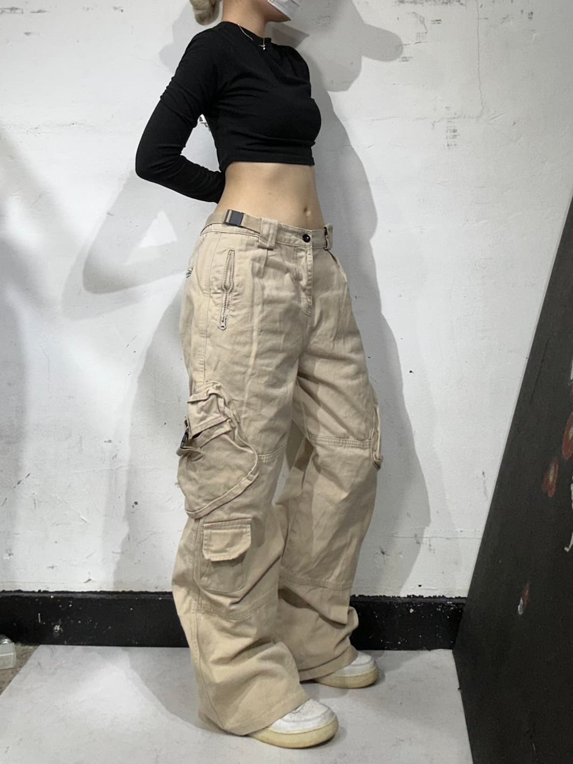 일본 빈티지 대대장 베이지 3d 멀티 포켓 유틸리티 카고 팬츠 바지  상품이미지1