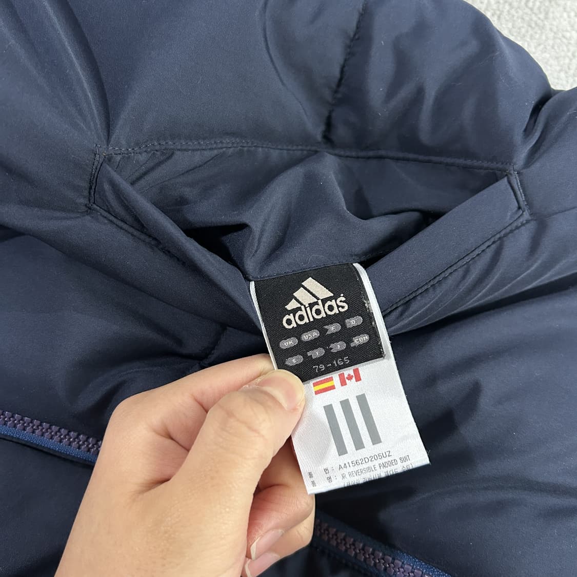 아디다스 삼선 블루 후드 패딩 점퍼 95-100 상품이미지3