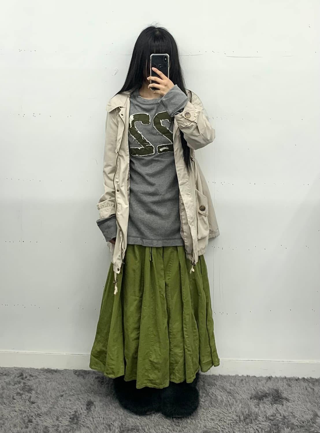 재패니즈 그린 롱스커트 상품이미지1