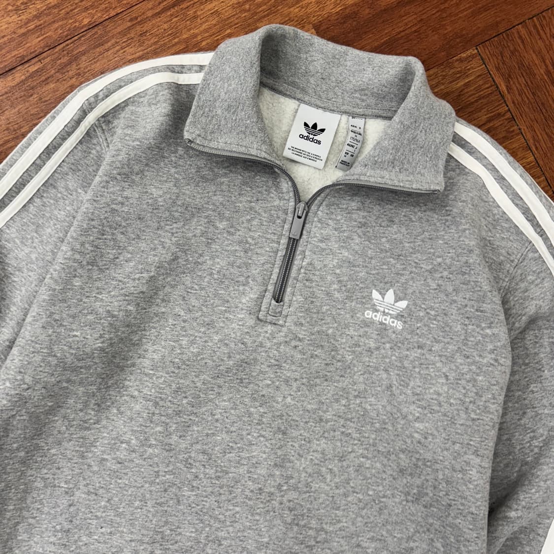 M(100) 아디다스 반집업 그레이 맨투맨 기모 티셔츠  상품이미지3