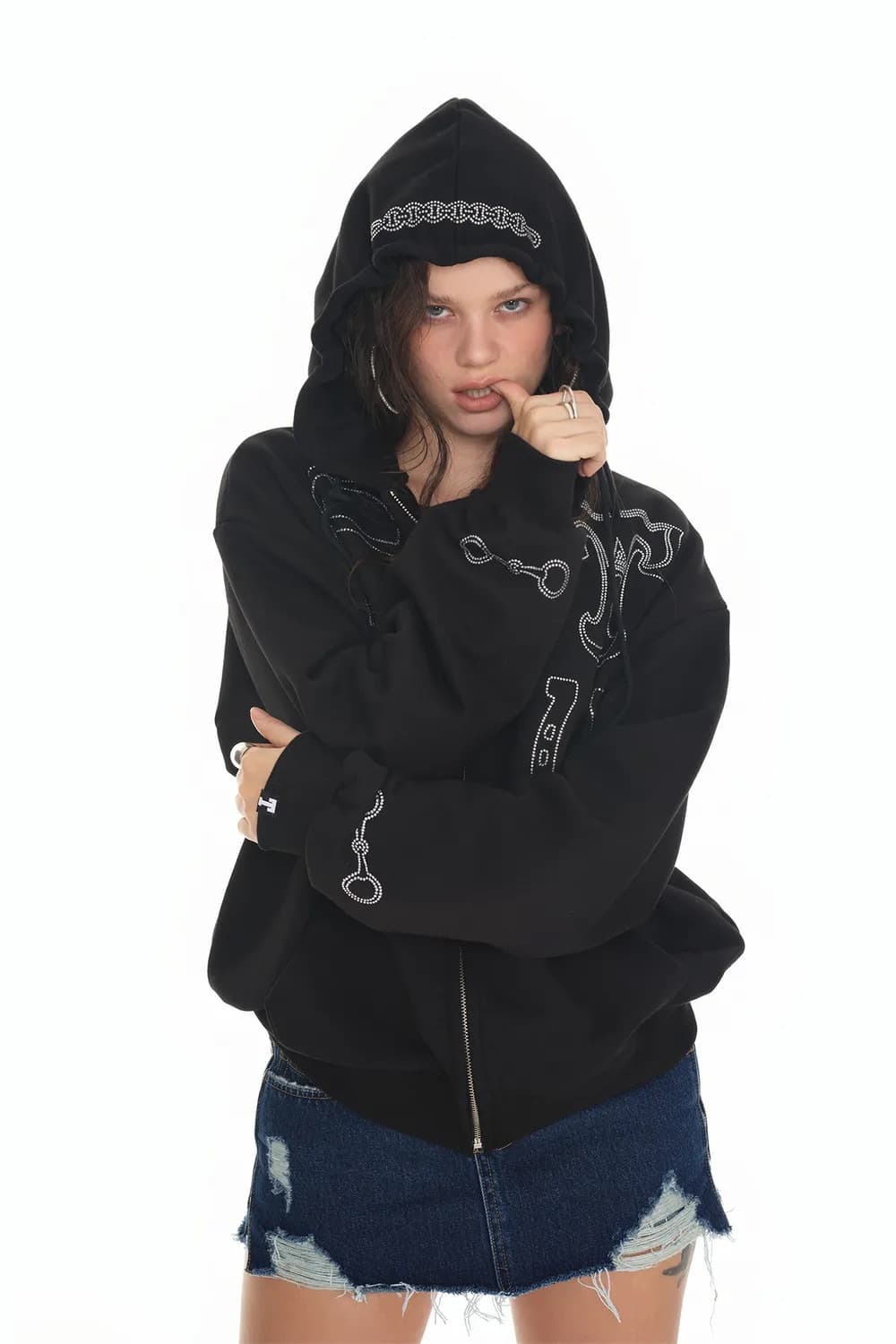 투머치택스 웨스턴 핫픽스 집업 후디 블랙 상품이미지2