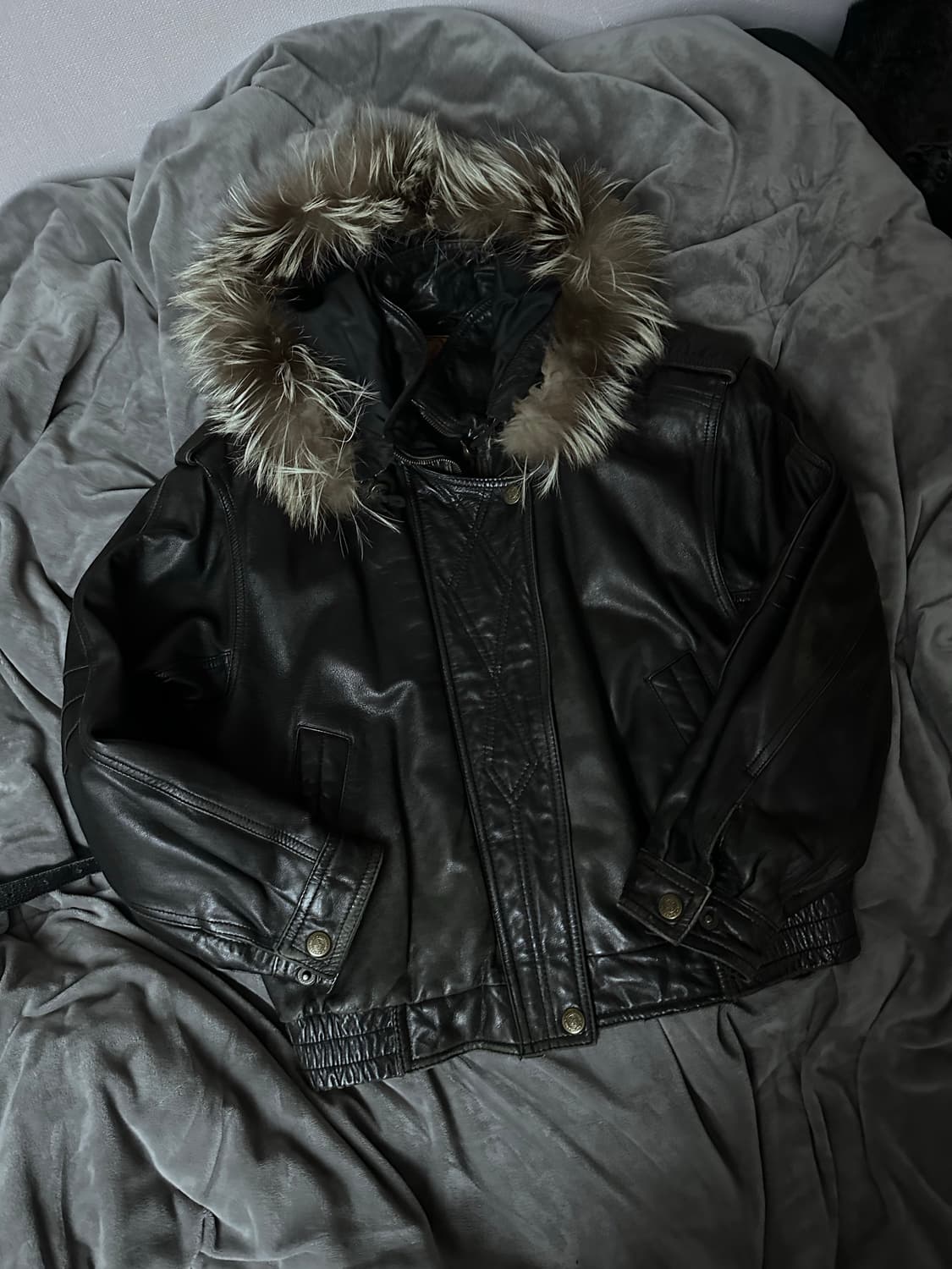 램스킨 퍼후드 가죽자켓 오피움 스타일 상품이미지1