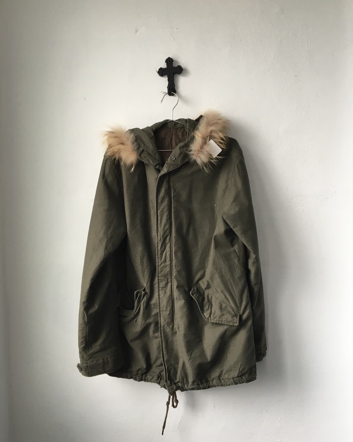 Fake fur hood military khaki jacket 상품이미지1