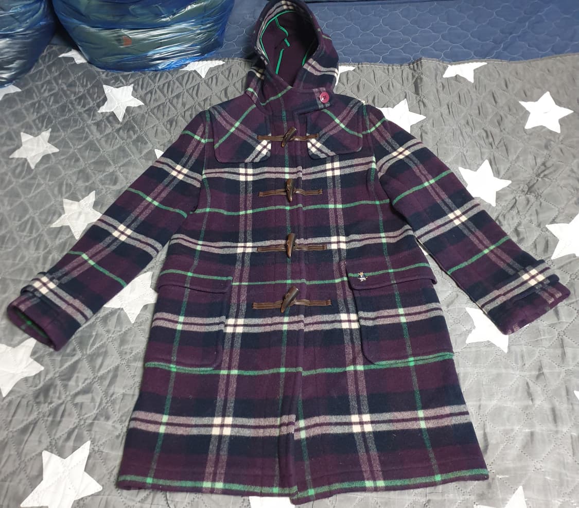 티니위비 빈티지 체크 울 더플코트 퍼플 (M) 상품이미지1