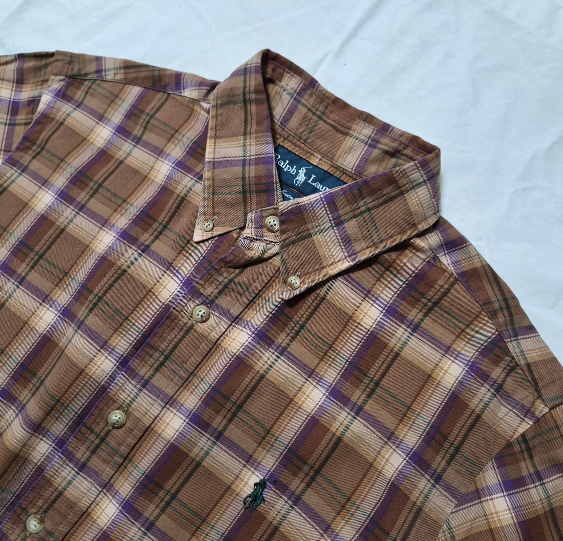 (L) 폴로 랄프로렌 커스텀핏 브라운 체크 셔츠 상품이미지1