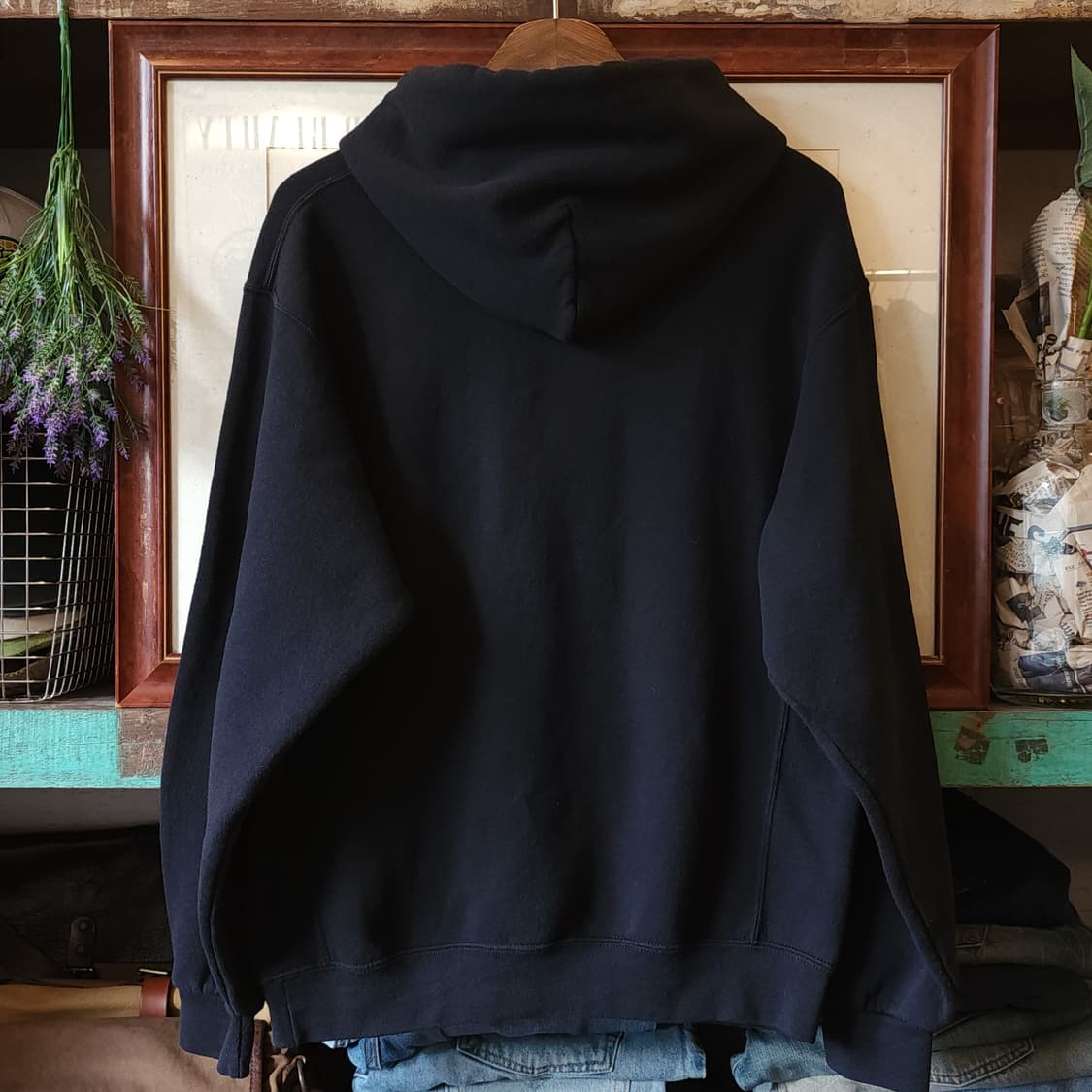 90s 러셀 후드 스웻셔츠 테슬라 미국 오리지널 빈티지 레터링 블랙 상품이미지2