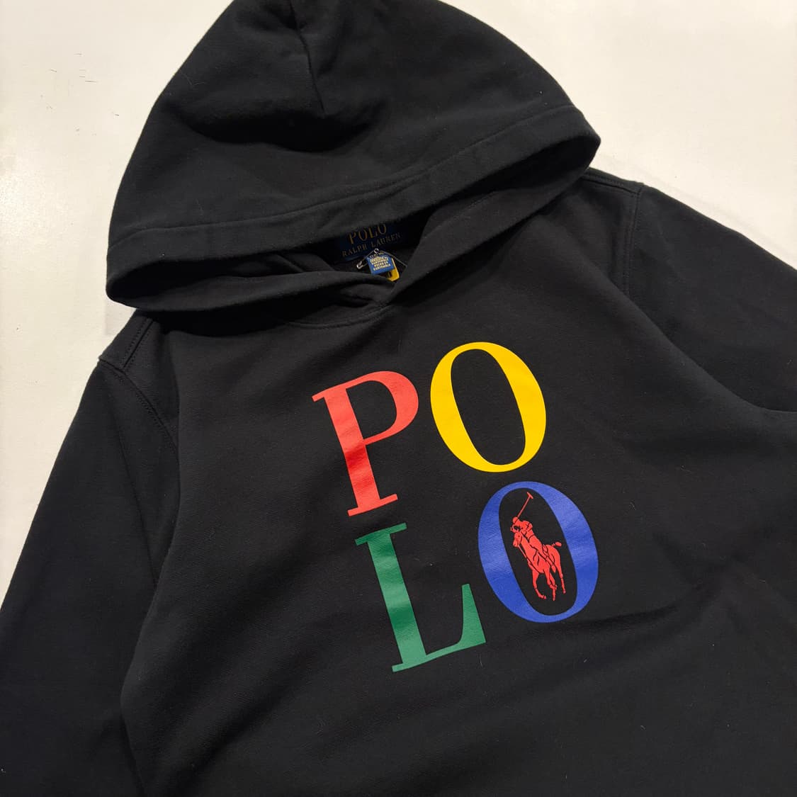[L] 폴로 랄프로렌 키즈 블랙 컬러풀 빅 로고 후드티 B444 상품이미지3