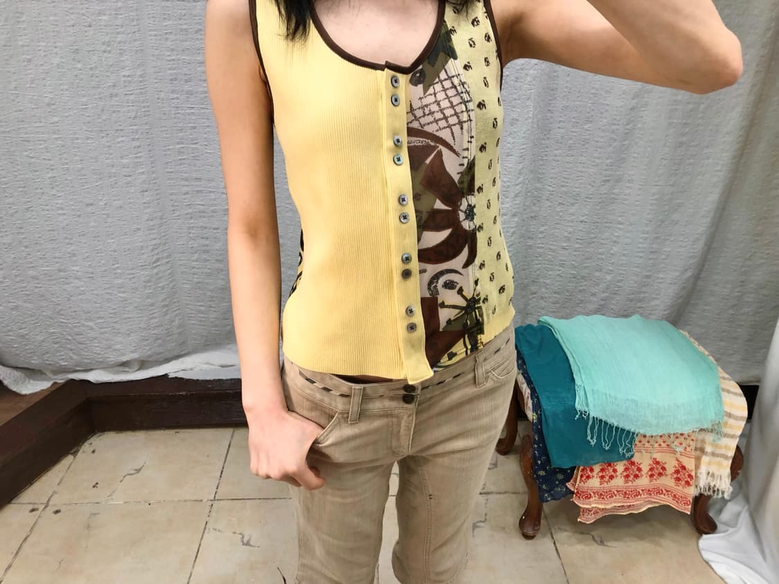 Yellow mesh printing sleeveless 상품이미지4