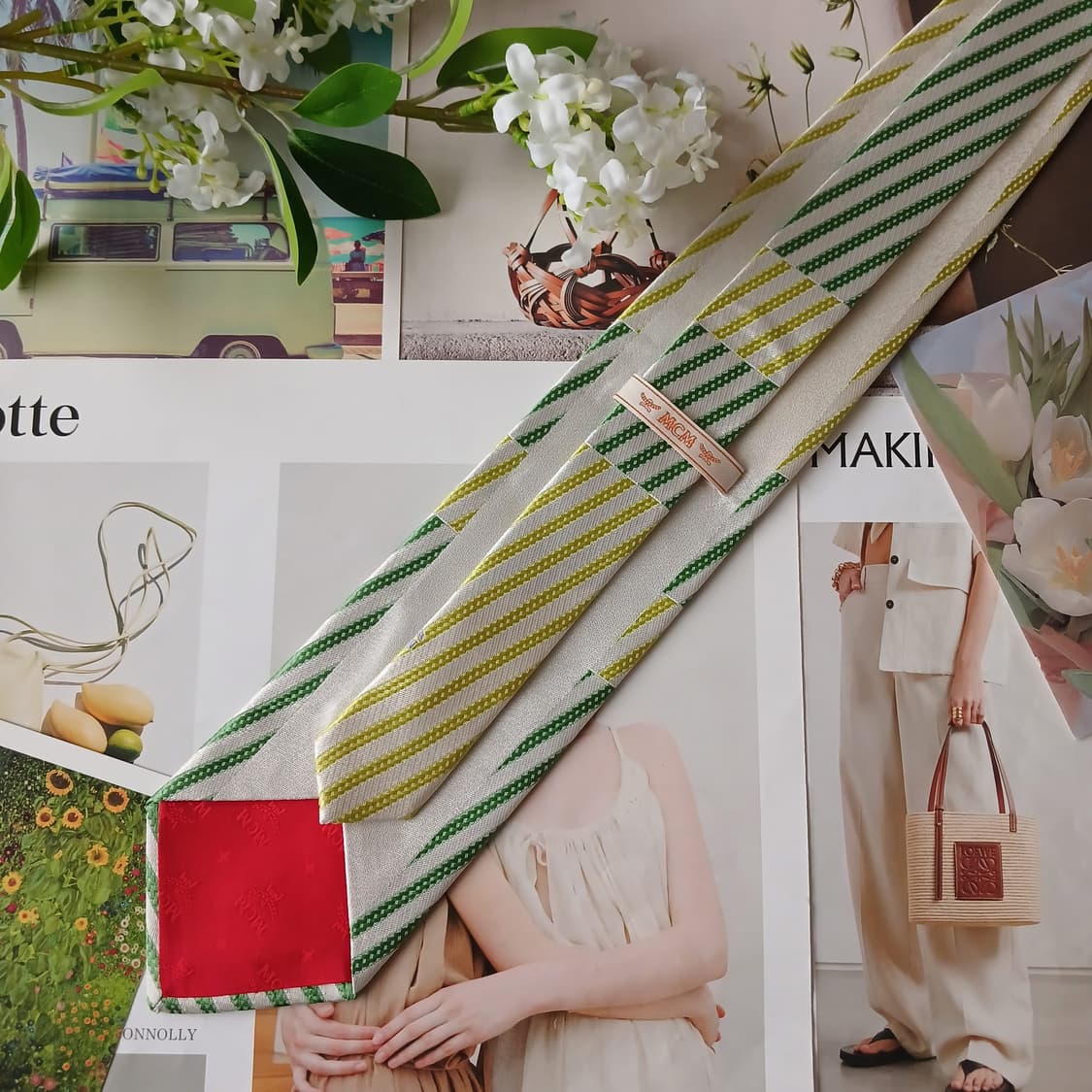 엠씨엠 실크 그린 스트라이프 넥타이 9.2cm A등급 A19780 상품이미지4