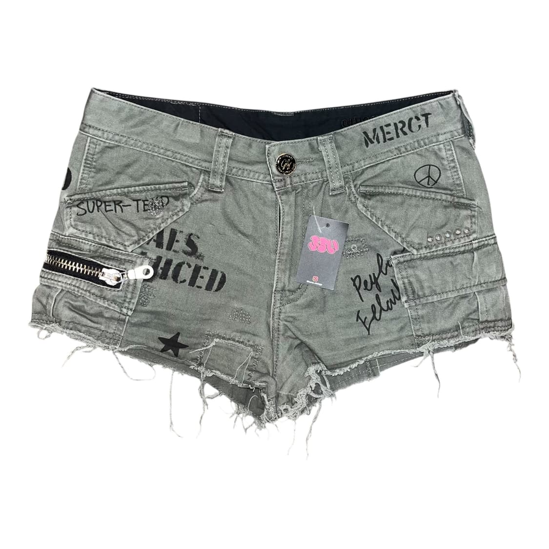 카고 스터드 자수 레터링 숏 팬츠 y2k갸루펑크 상품이미지1