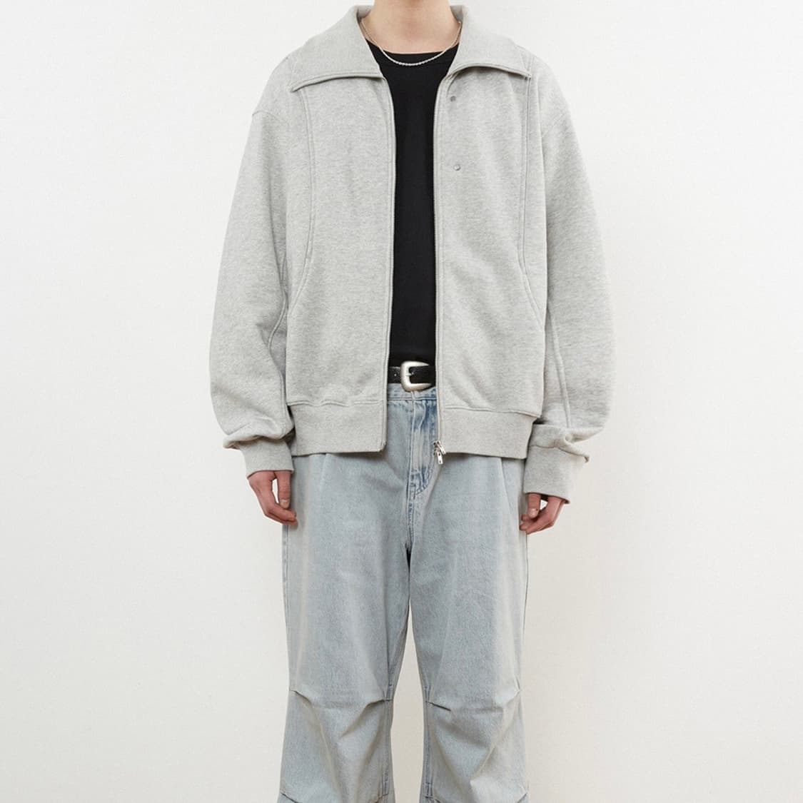 키뮤어 커브드 오버핏 빅카라 집업_그레이 상품이미지3