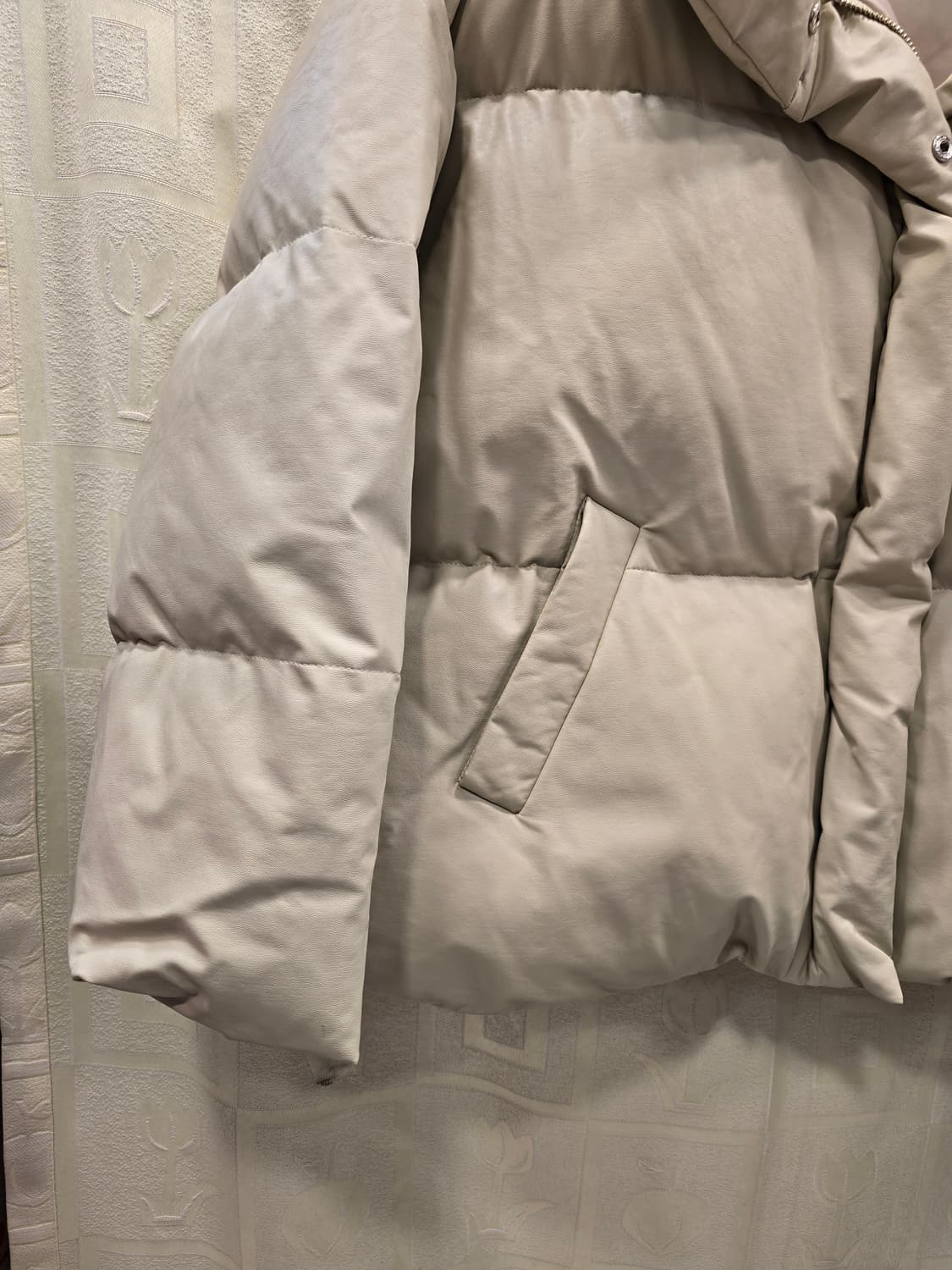 거의새거) 르 Le 아이보리 다운패딩 가죽점퍼 숏자켓 프리사이즈 상품이미지4