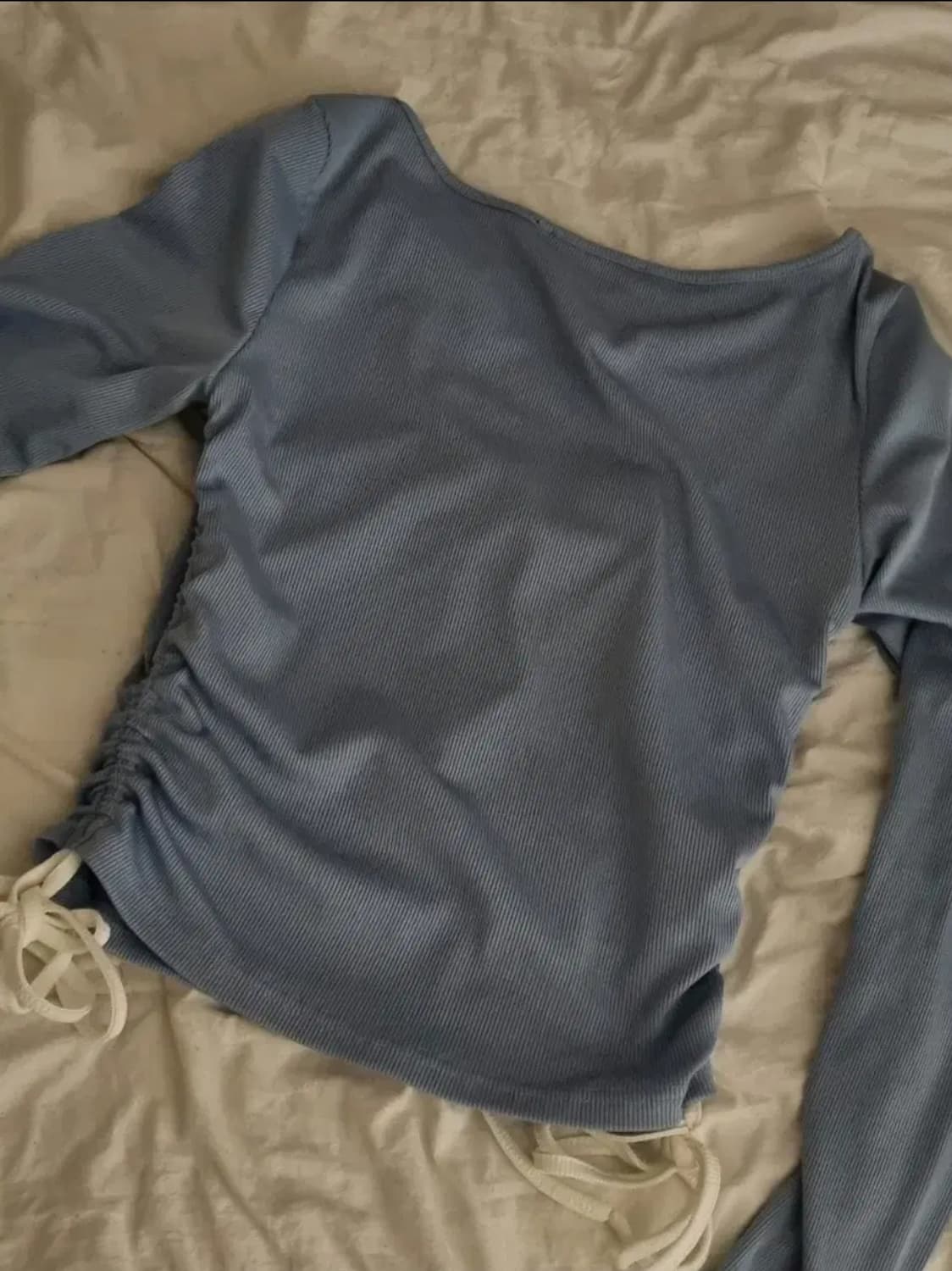 샵사이다 스쿱넥라인 드로우 스트링 롱슬리브 M 크롭 탑 옷 여름 발레코어 상품이미지2