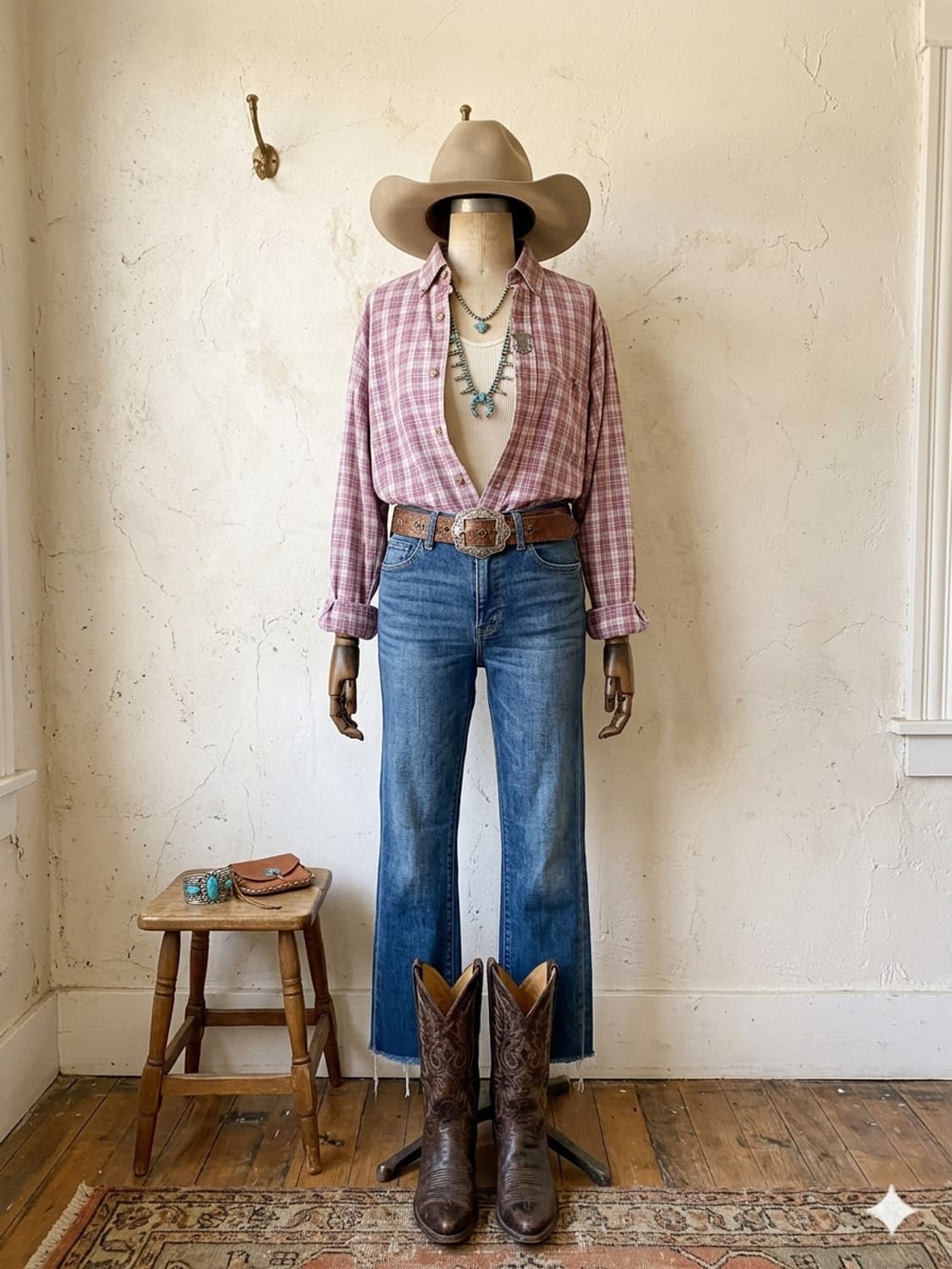 더스티 로즈빛 플래드 티롤리언 셔츠 상품이미지3