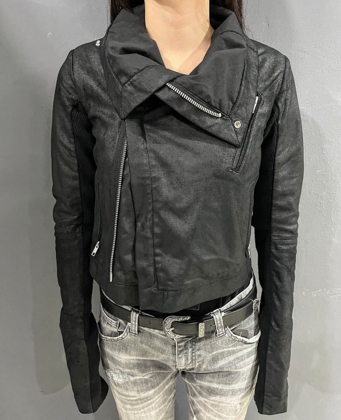 Mercurylux 고트스킨 투웨이 하이넥 라이더 재킷 상품이미지1