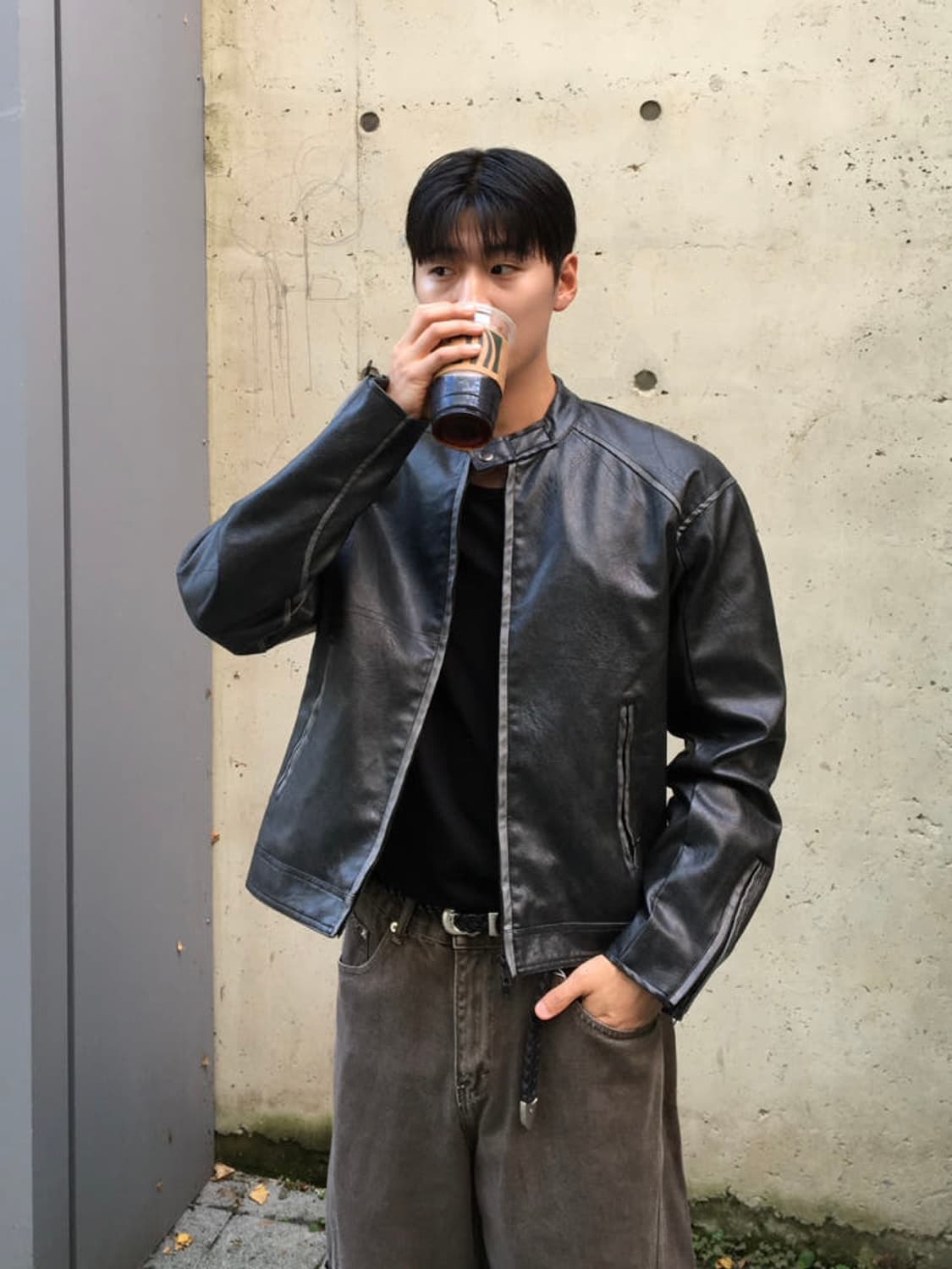 [M] 남자 빈티지 워싱 레더 바이커 자켓 상품이미지7