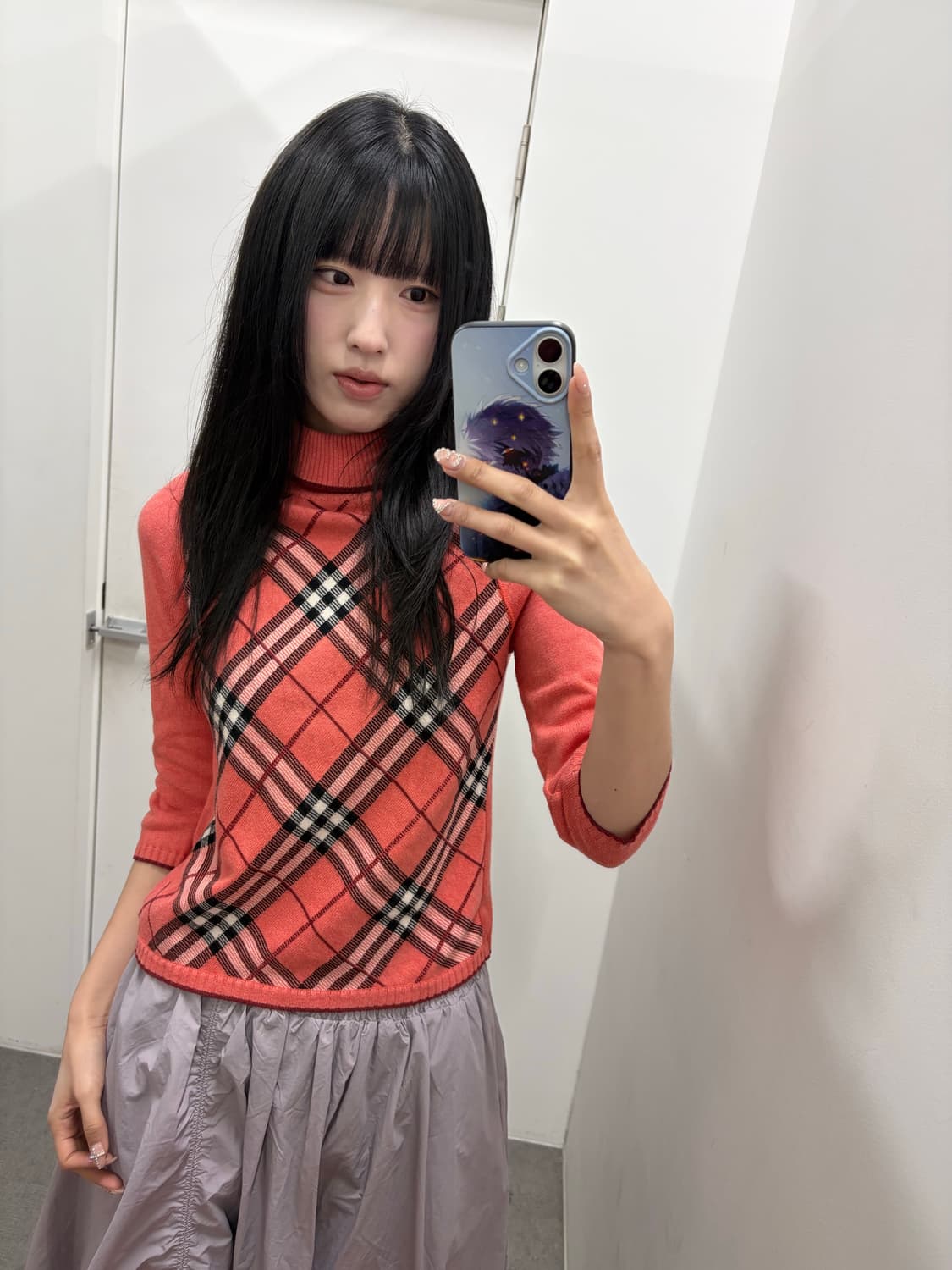 버버리 블루라벨 핑크 노바체크 하이넥 니트 상품이미지3