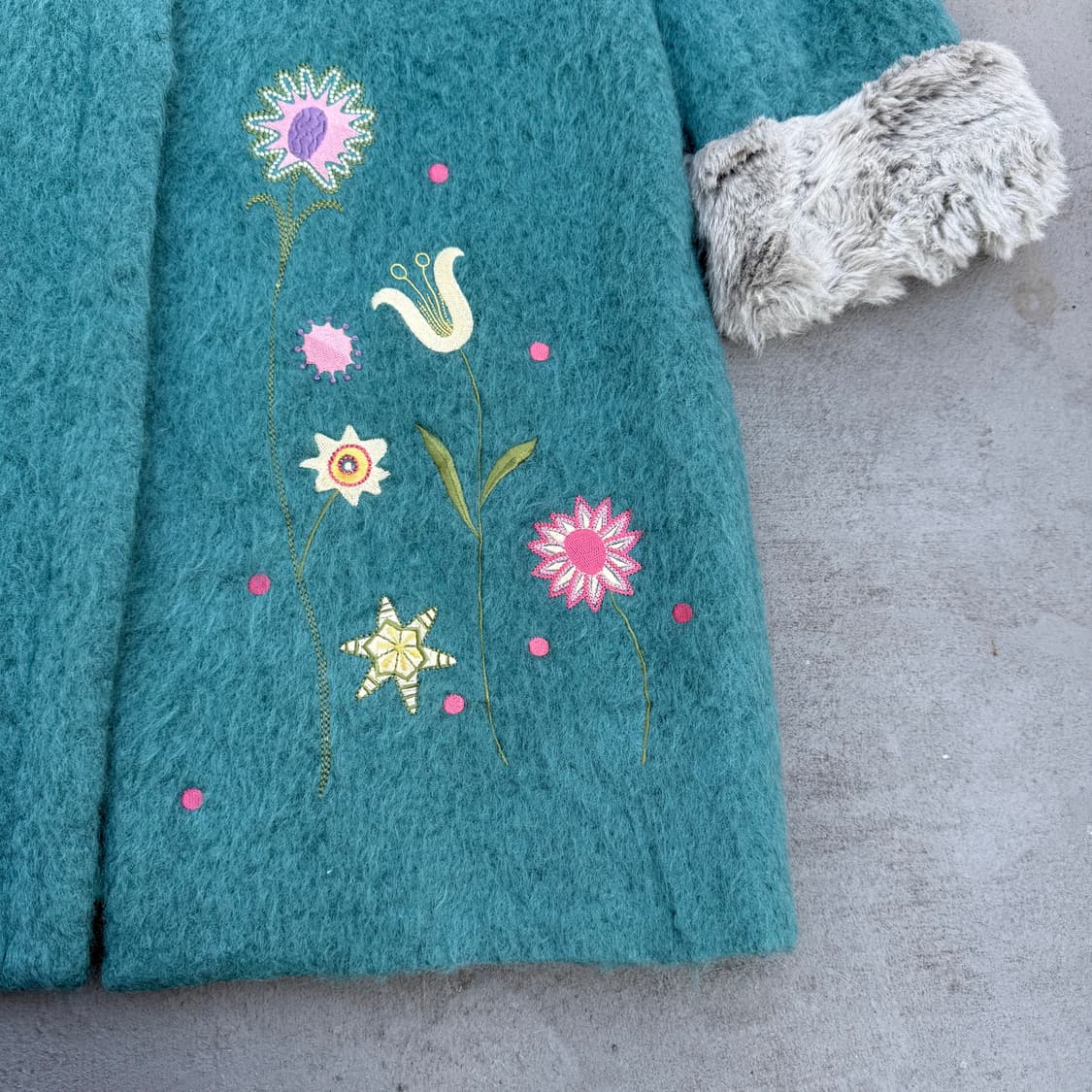 JOCOMOMOLA 민트 트리밍 퍼 코트 상품이미지3