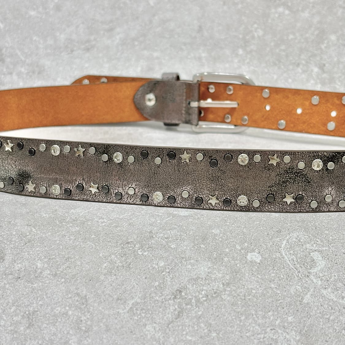 Oribell 트윙클 별 스터드 그로시 소가죽 웨스턴 벨트 실버 상품이미지6