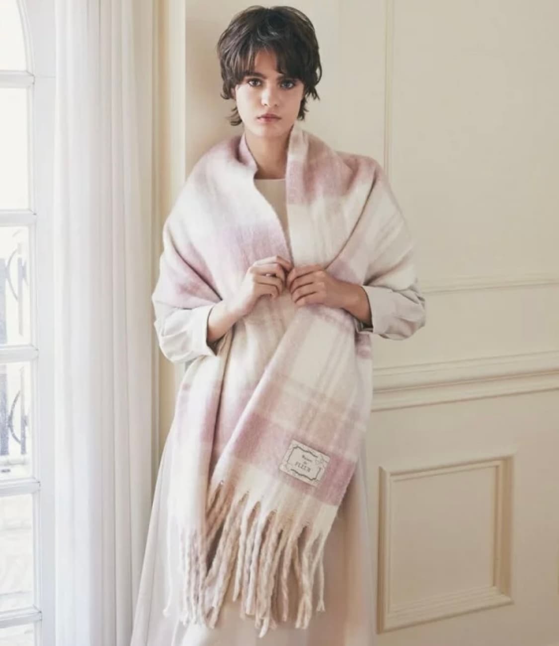 메종드플뢰르 핑크 체크 머플러 목도리 상품이미지4