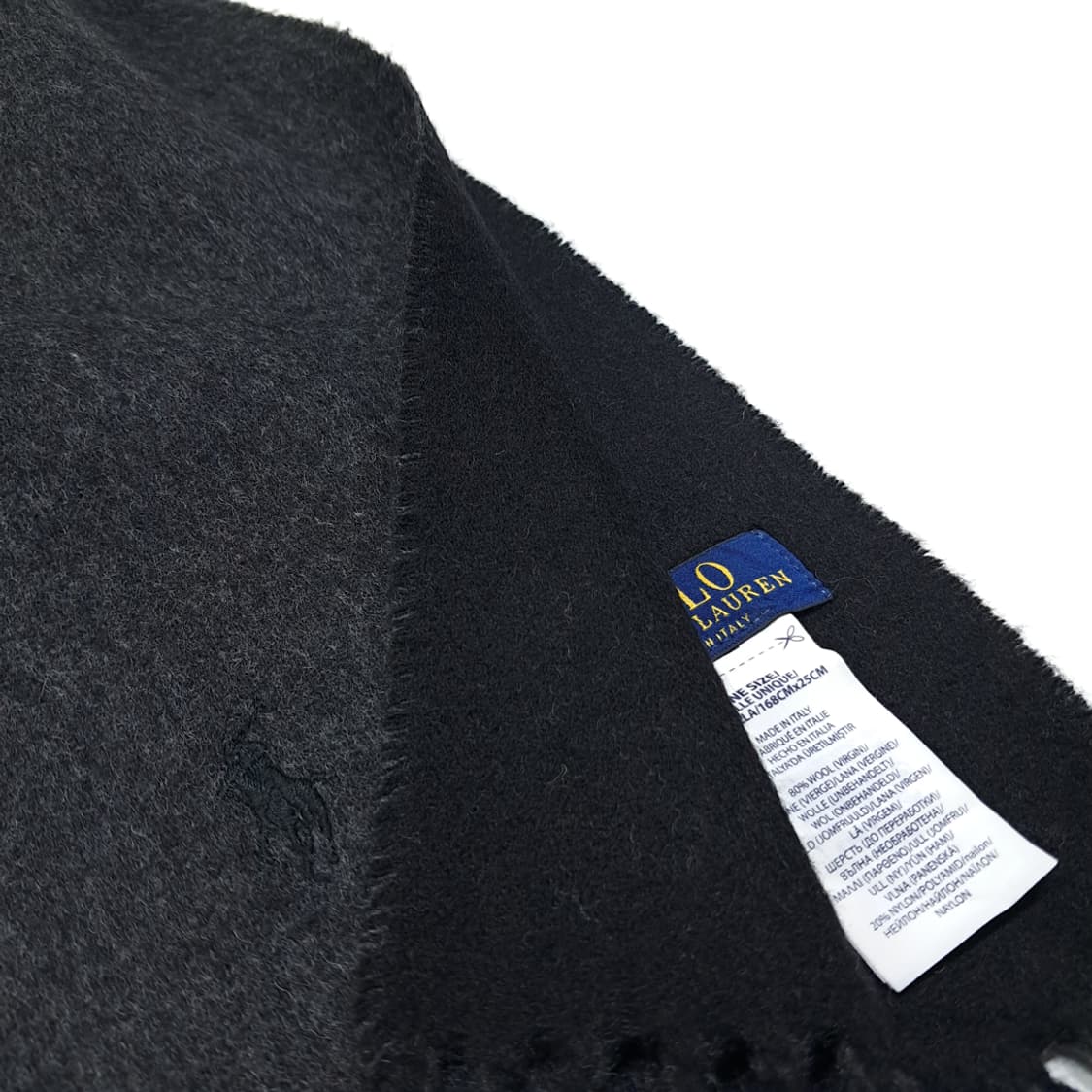 MX332 폴로 랄프로렌 차콜 블랙 양면 버진울 목도리 머플러 상품이미지5