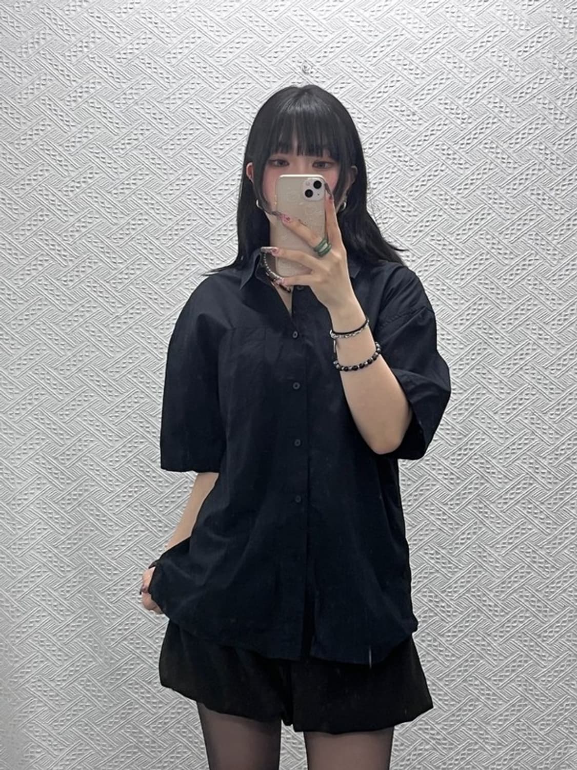 메르고 빈티지 캐주얼 모던시크 올블랙 반팔 셔츠 L C11841 상품이미지1
