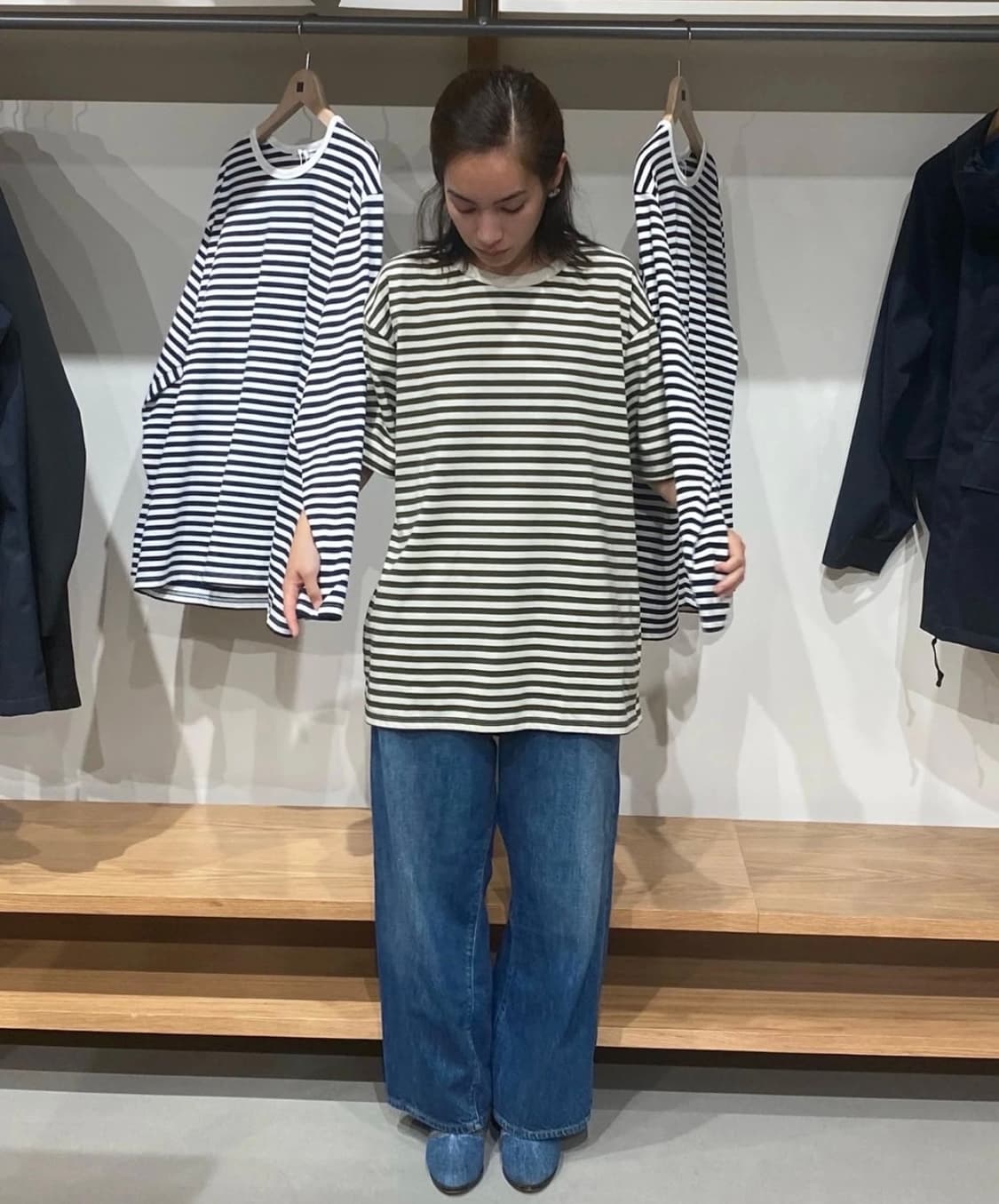 나나미카 쿨맥스 스트라이프 저지 반팔티 xl 사이즈 그린 상품이미지1