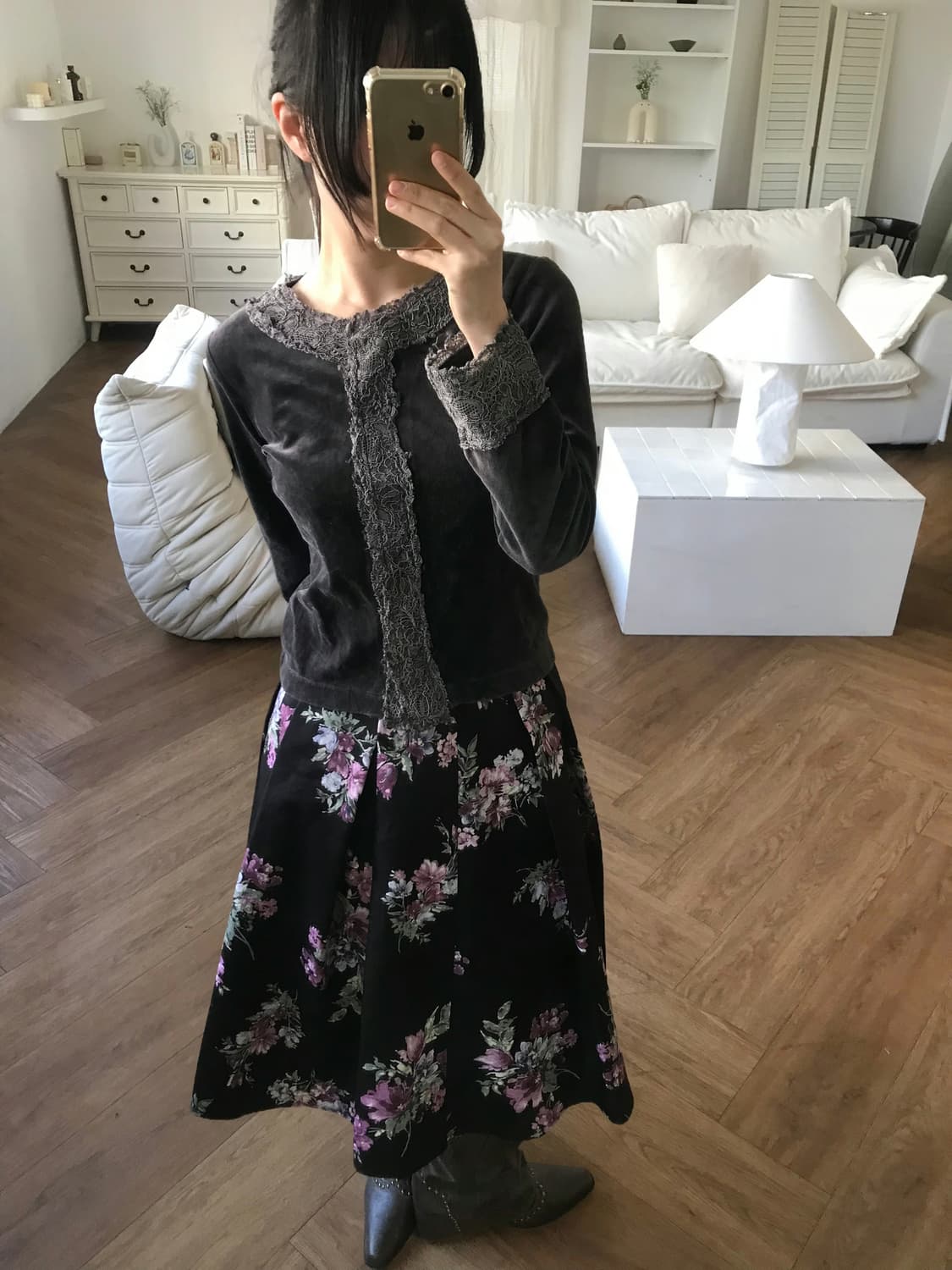 vintage velvet lace cardigan 상품이미지3