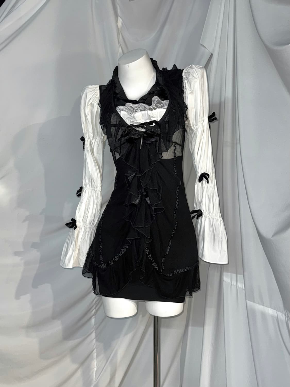 무채색 캐캐체 세라깔 고스고딕 데일리 로리 레이스 프릴 코디세트 상품이미지7