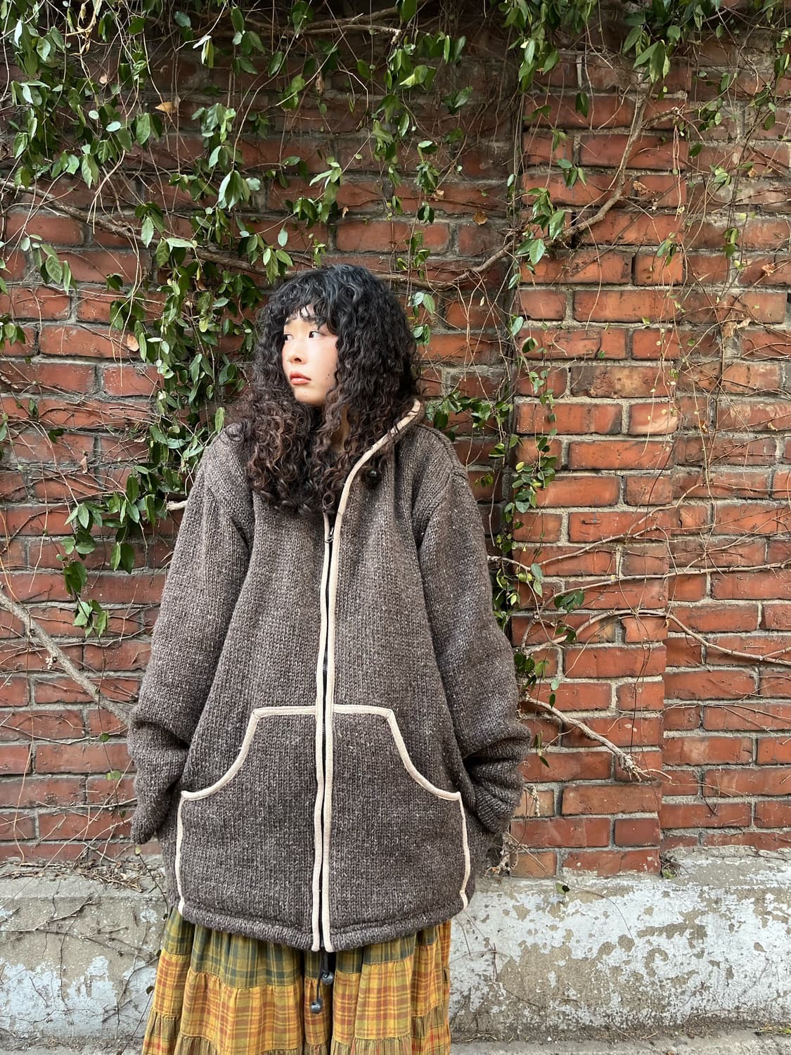 히피무드 브라운 플리스 후드 집업 아우터 상품이미지4