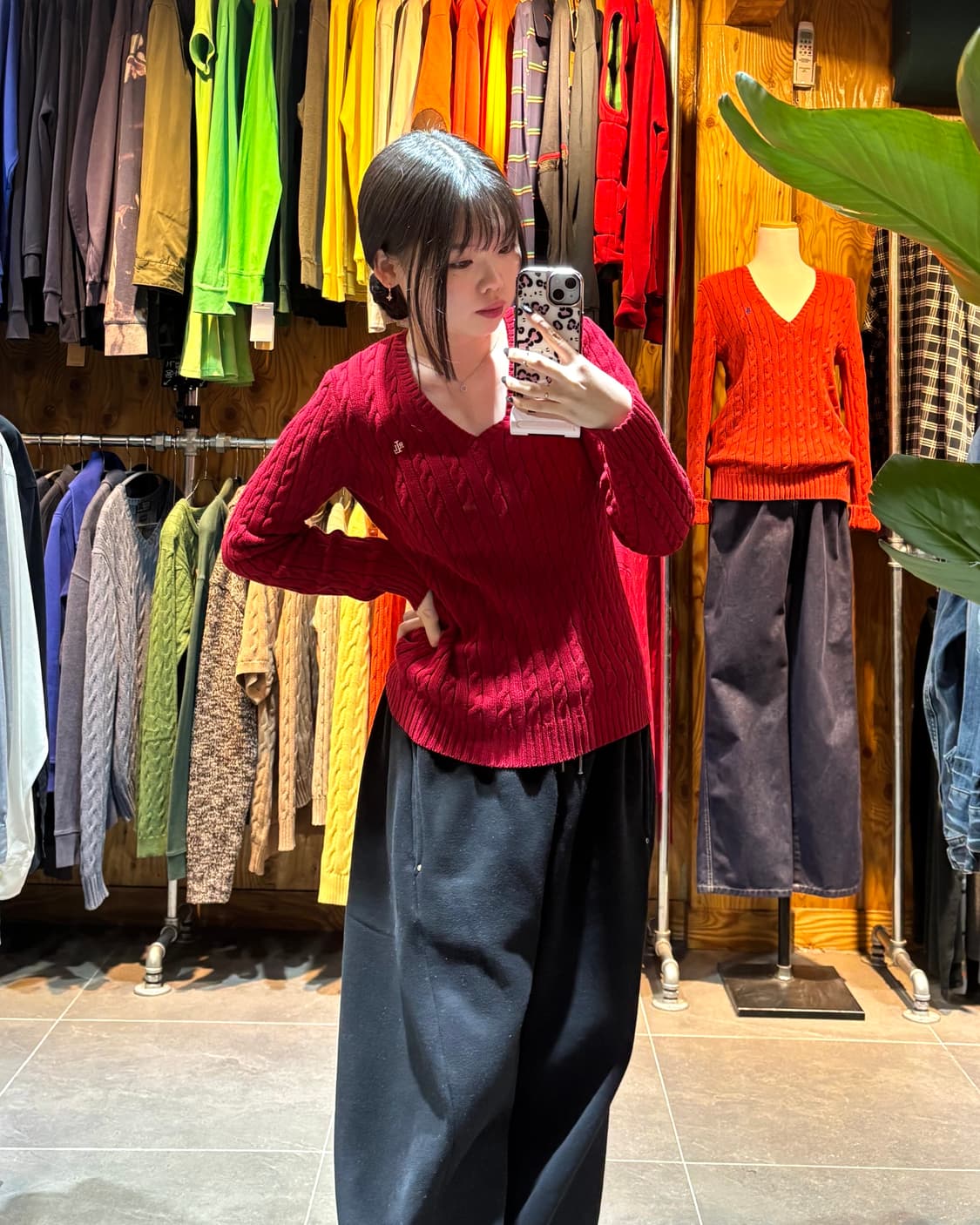 XS 폴로랄프로렌 우먼스 레드 케이블 브이넥 니트 상품이미지1