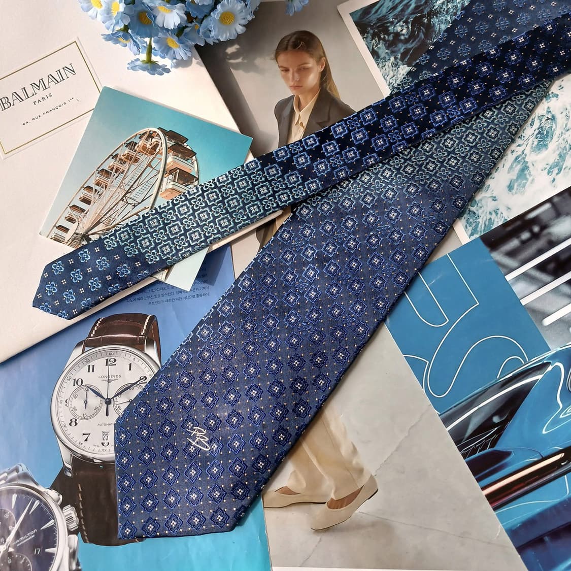 피에르 발망 실크 자카드 패턴 넥타이 9.1cm A+등급 A19787 상품이미지4