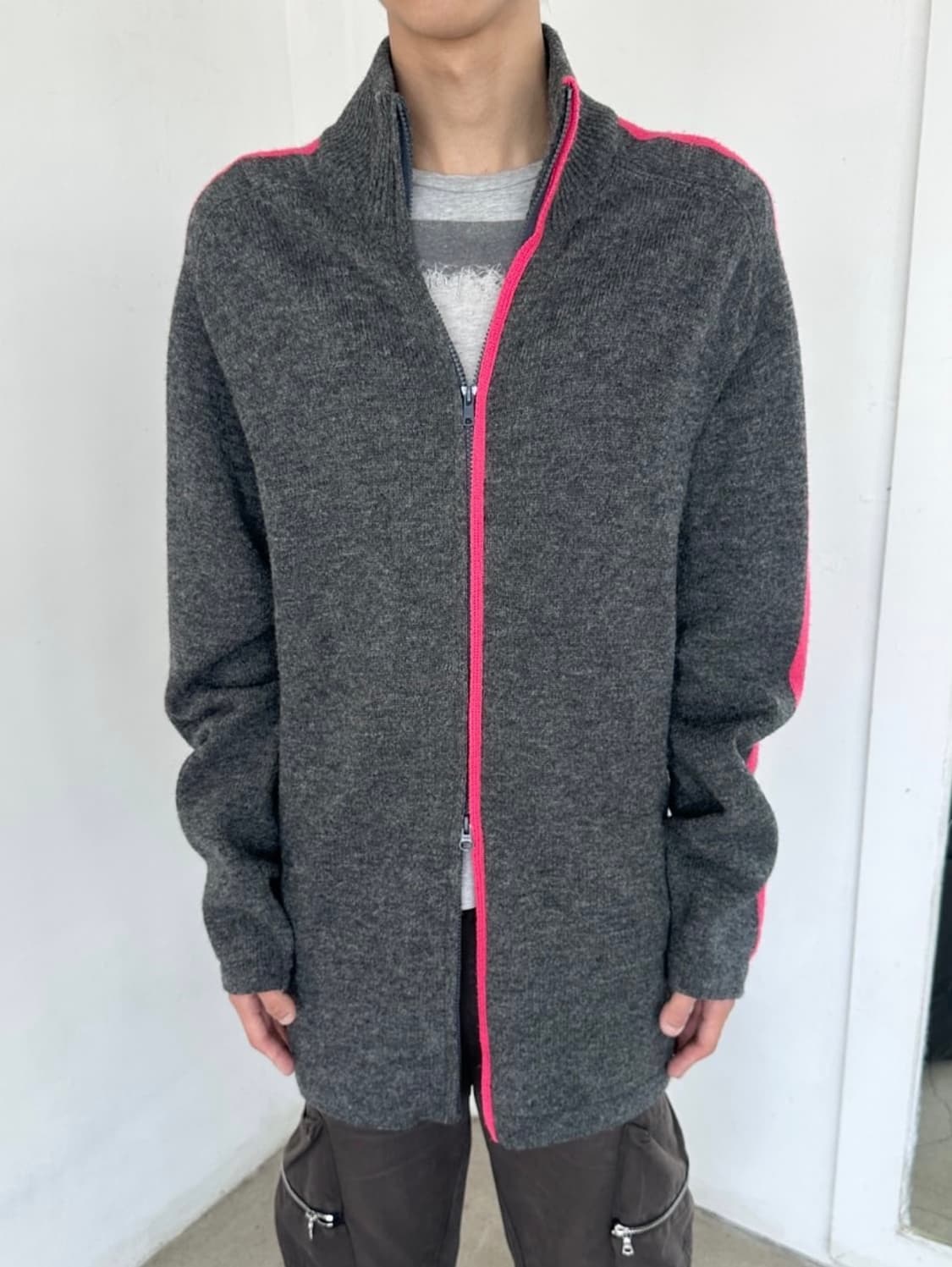 02aw 요지 뿌르옴므 핑크라인 울 집업 상품이미지1