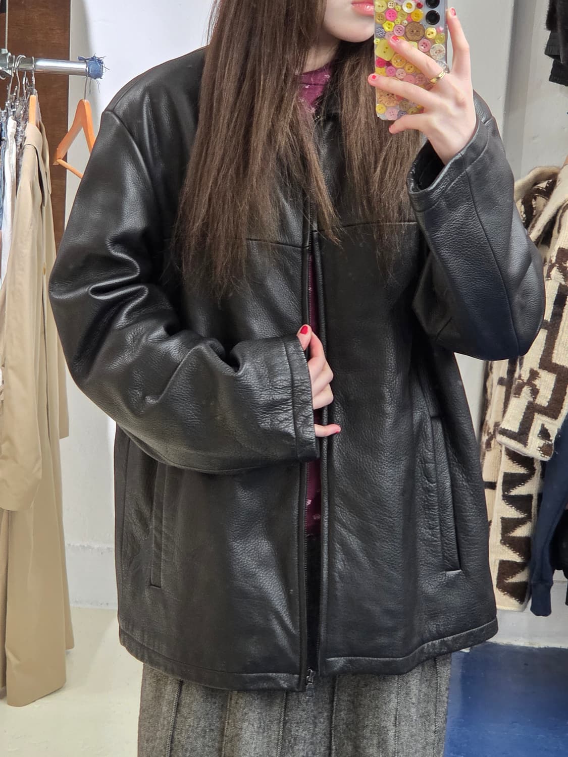 Levis 리바이스 소가죽 미니멀 레더 자켓 상품이미지3