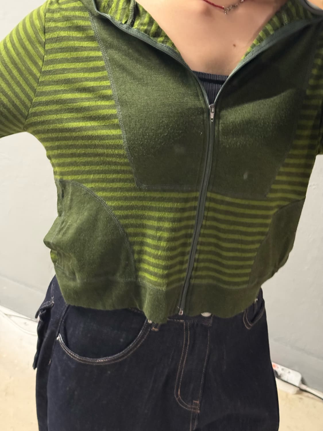 green stripe pattern full zip-up 상품이미지3