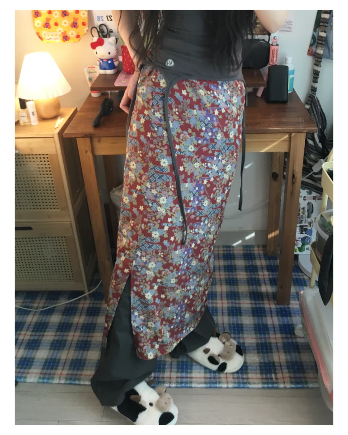 vintage oriental floral skirt burgundy 상품이미지3