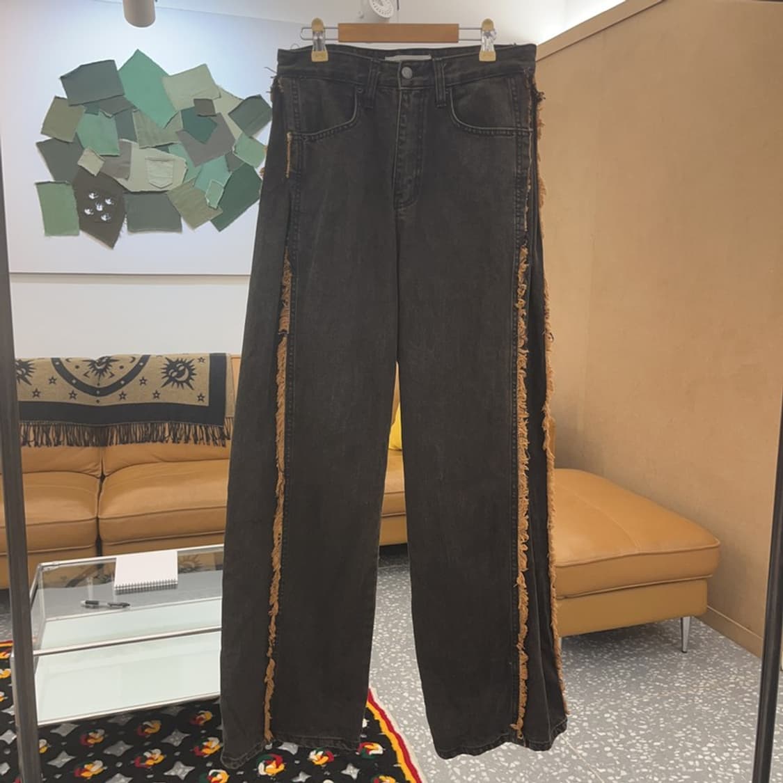 빈티지 테슬 라인 디테일 흑청 와이드 데님 팬츠 28인치 C06428 상품이미지3