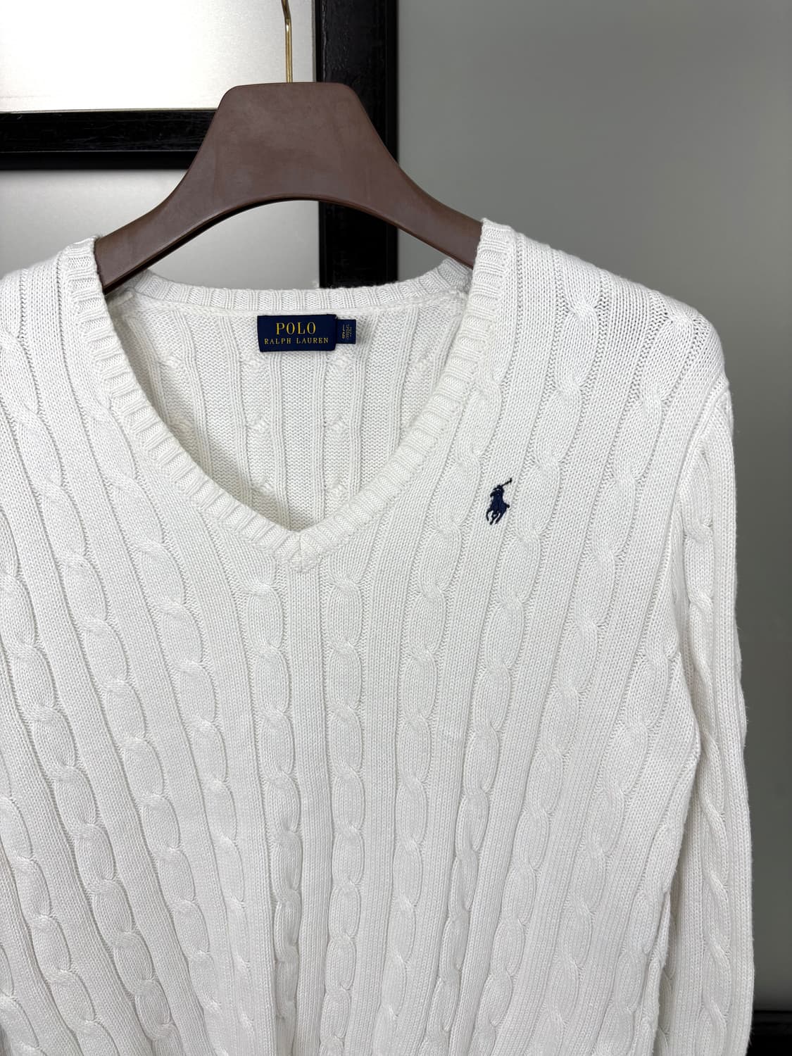[2XL]POLO 폴로 화이트 브이넥 꽈배기 니트 상품이미지3