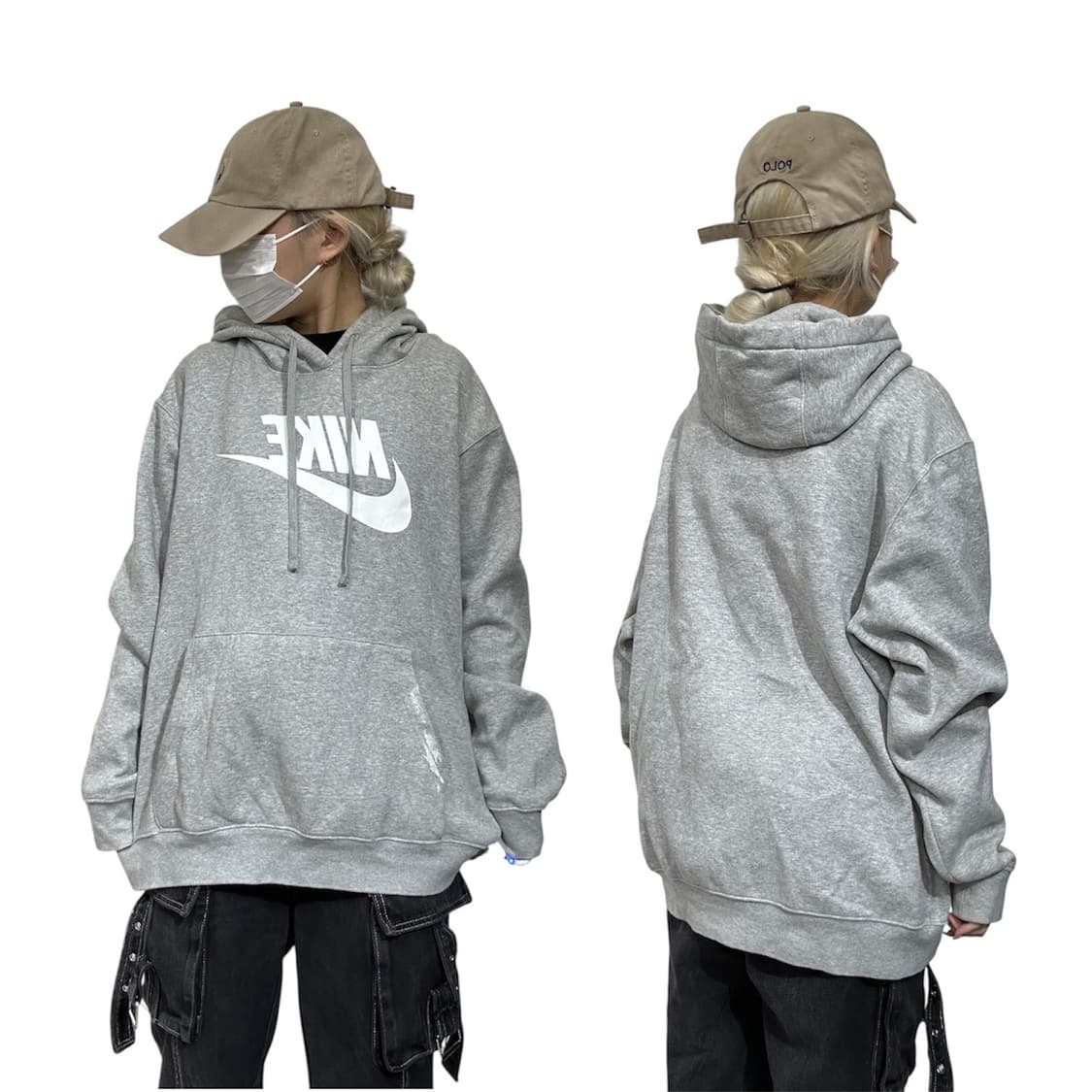 나이키 그레이 미드 화이트 스우시 후드 오버핏 후드티 XL 상품이미지1