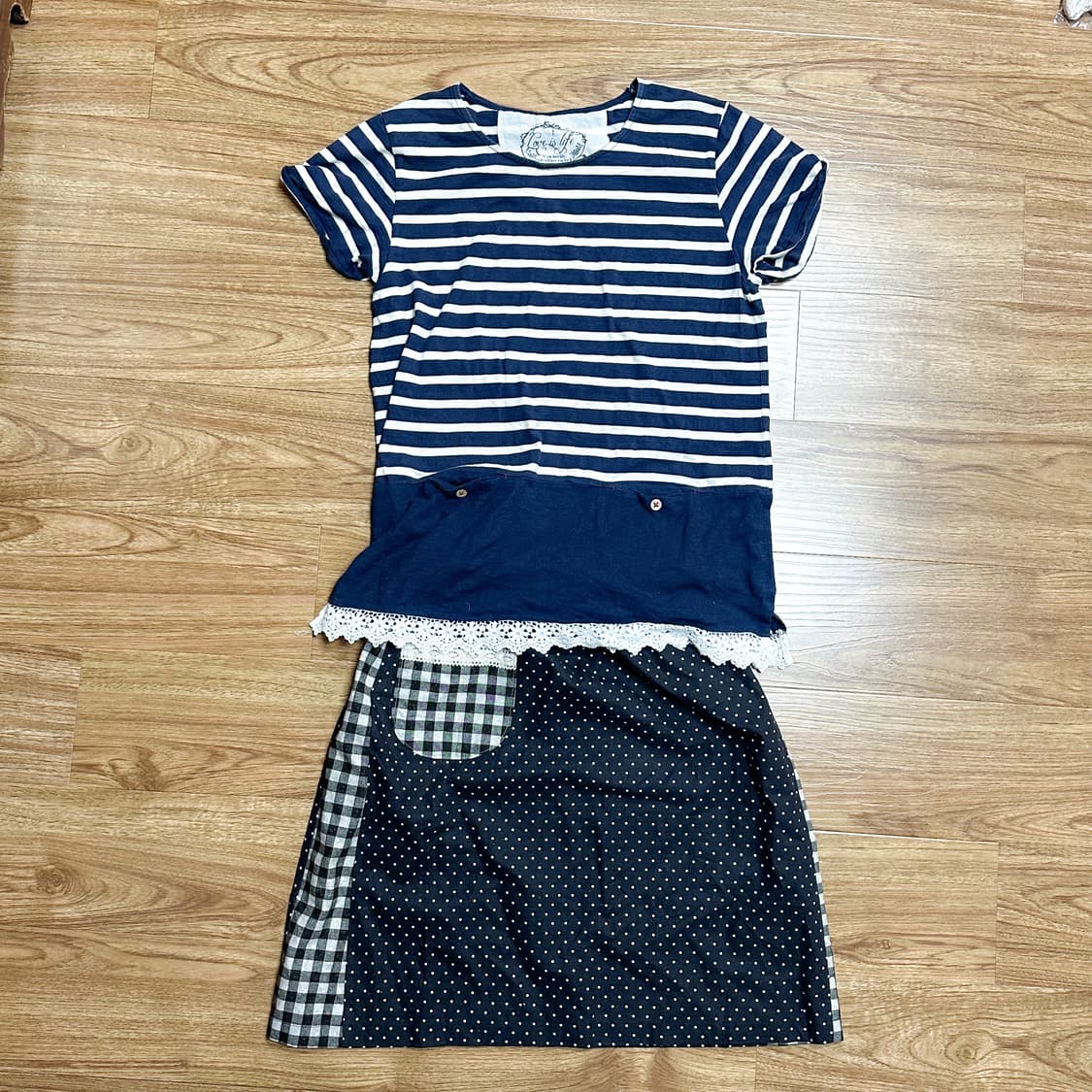 빈티지 패치워크 모리걸 치마 티셔츠 세트 히메갸루 로걀 코이세이오깔 고딕 상품이미지1