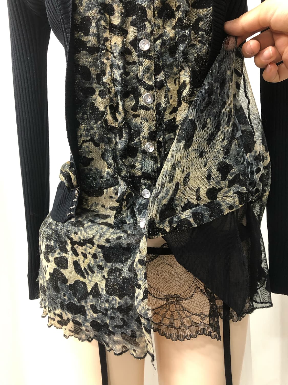 글리터 호피패턴 가디건 레이어드 원피스 상품이미지5