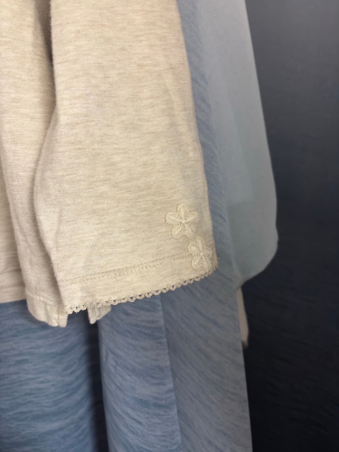 빈티지 레이스 오트밀 7부 티셔츠 상품이미지4