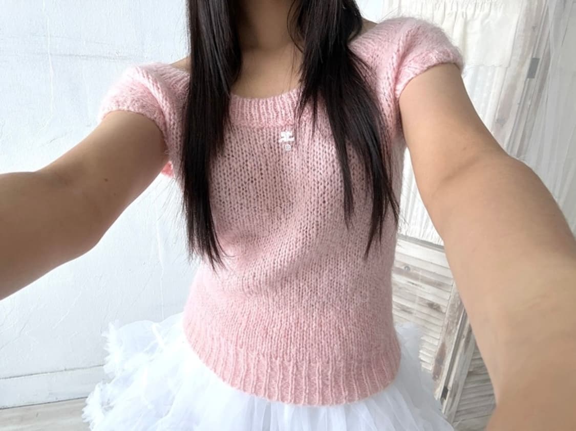riipi 빈티지 꾸레쥬 couregges 핑크 반팔 니트 발레코어 상품이미지1