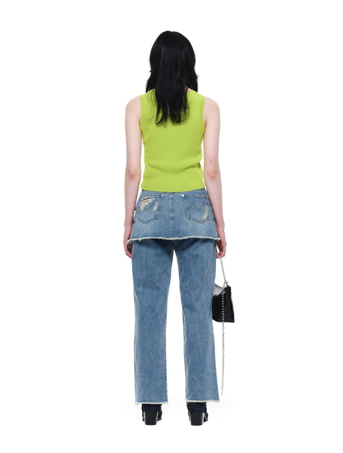 마뗑킴 레이어드 스커트 데님 팬츠 인 블루 S 상품이미지4